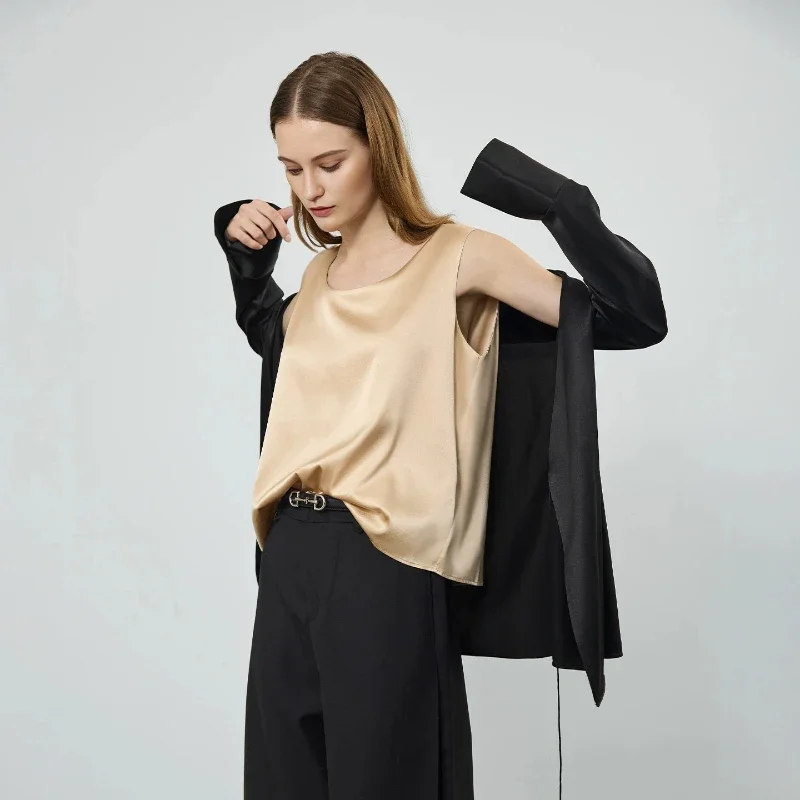 

Майка из 100% тутового шелка для женщин, рубашка без рукавов, универсальная и элегантная одежда для сна на бретельках, повседневная летняя футболка, домашняя одежда, пижама PJ