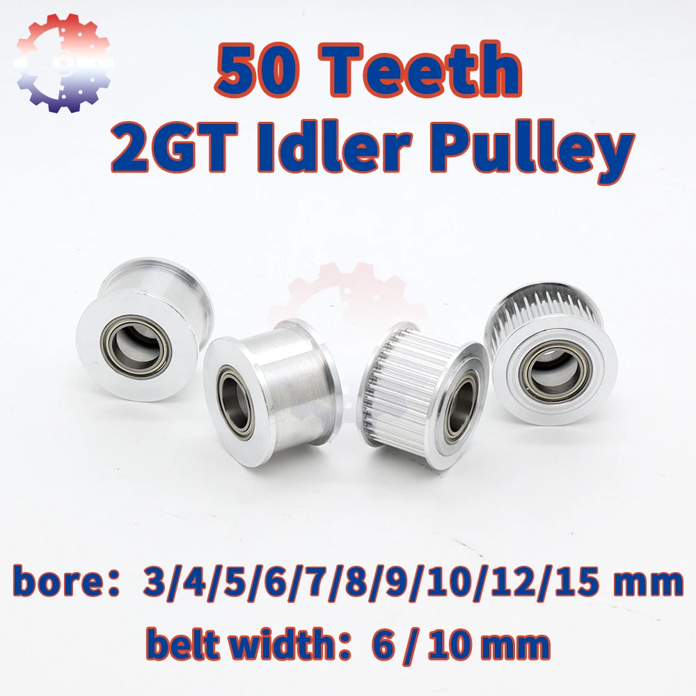 

50Teeth 2GT GT2 Timing Idler Pulley 50T Bore 3 4 5 6 8~15mm Idler Belt Width 6mm 10mm 50 Teeth 2MGT 2M Idler Synchronous Pulleys