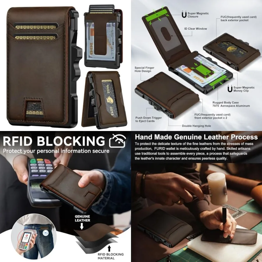 

Genuine Leather Wallet for Men: Slim RFID Minimalist Wallets with Money Clip - Smart Pop Up Credit Card Holder for Front Pocket