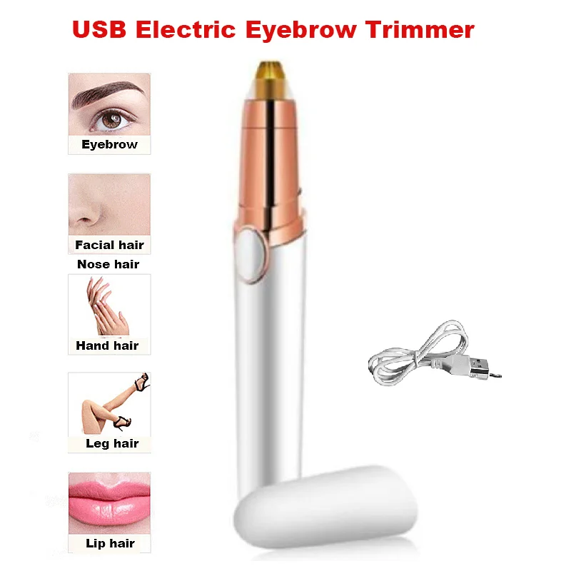 痛みのない眉毛トリマー,USB,女性用,ミニシェーバー,脱毛器,顔の脱毛,口紅,脱毛器,かみそり
