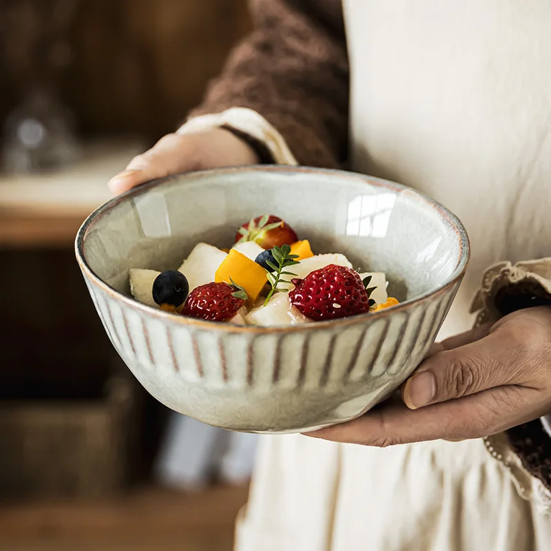 

Винтажная керамическая миска в стиле ретро, салатница в виде печи, круглая тарелка с фруктами, домашняя обеденная посуда
