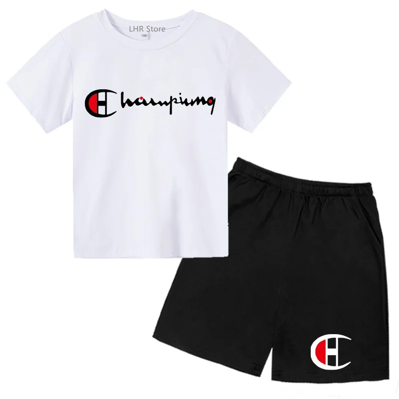 

Brand Summer Suitable for children age 3-12 Boys Girls Round Neck T-shirt+Shorts set breathable Casual Short Sleeve clothing