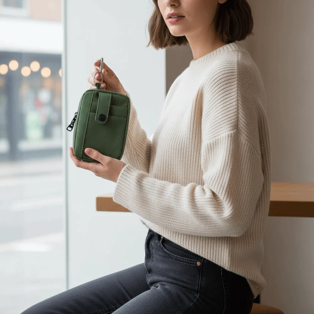 

Short Wallet Multifuctional Canvas Coin Purse Solid Color Zipper Earphone Bag Square Card Holder Mini Storage Bag Daily