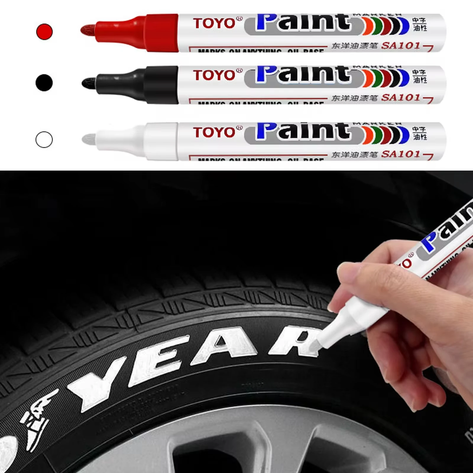 White Waterproof Cars Wheel Tire Oily Mark Pen Auto Rubber Tyre Paint Pen Cd Metal Permanent Paint Marker Graffiti Touch Up