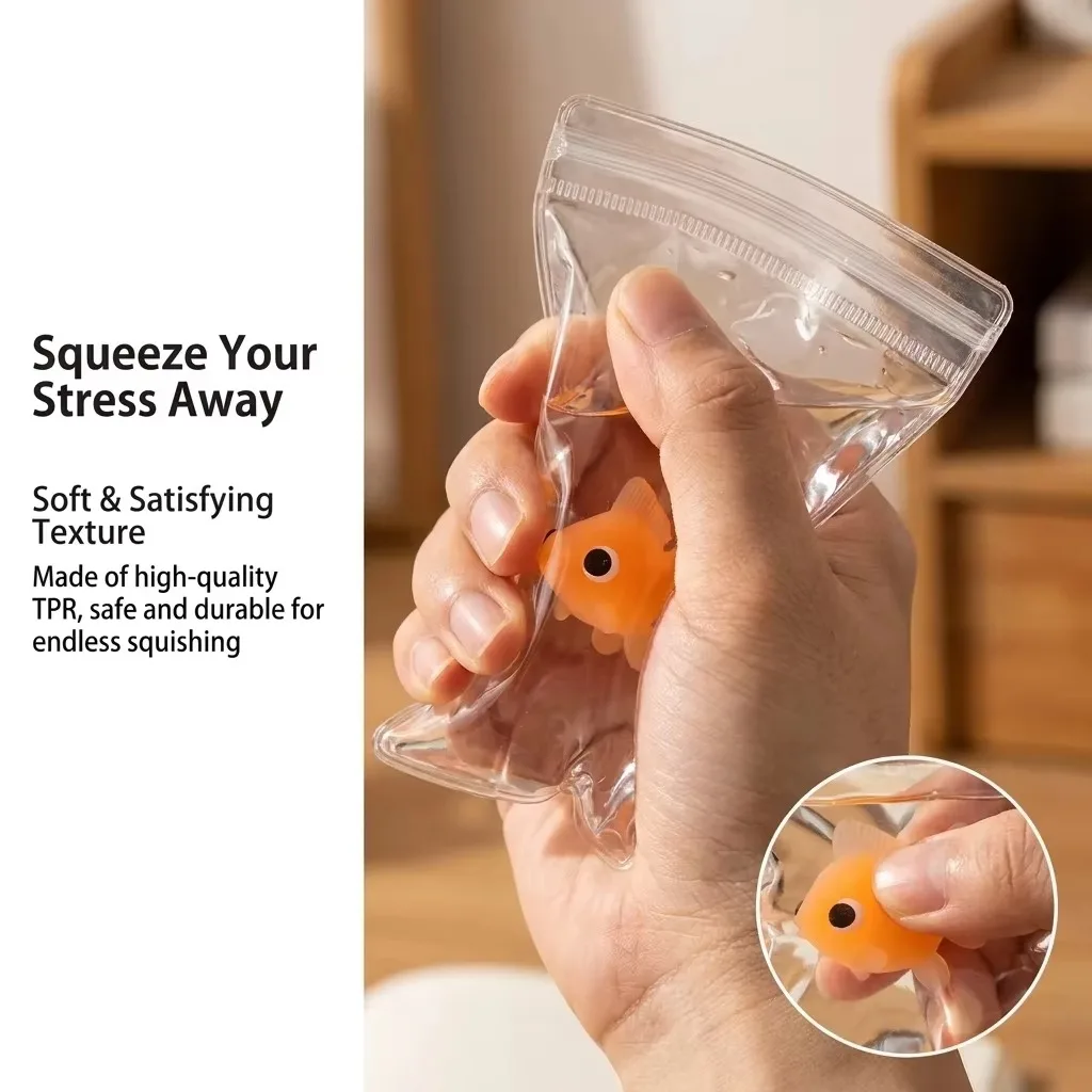 Squishy Squeeze Sensory Toy Transparent Goldfish Waterbag Soft Silicone Q-Elastic Mudlike Slow Rebound Stress Relief Adults Gift