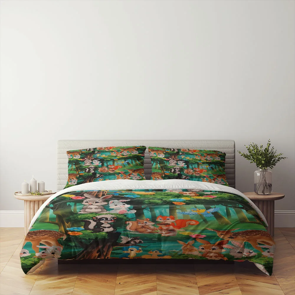Juego de Funda de Edredón Infantil Bambi Mushroom Adventure, Juego de Ropa de Cama Individual, Matrimonial, Queen, King, Cal King