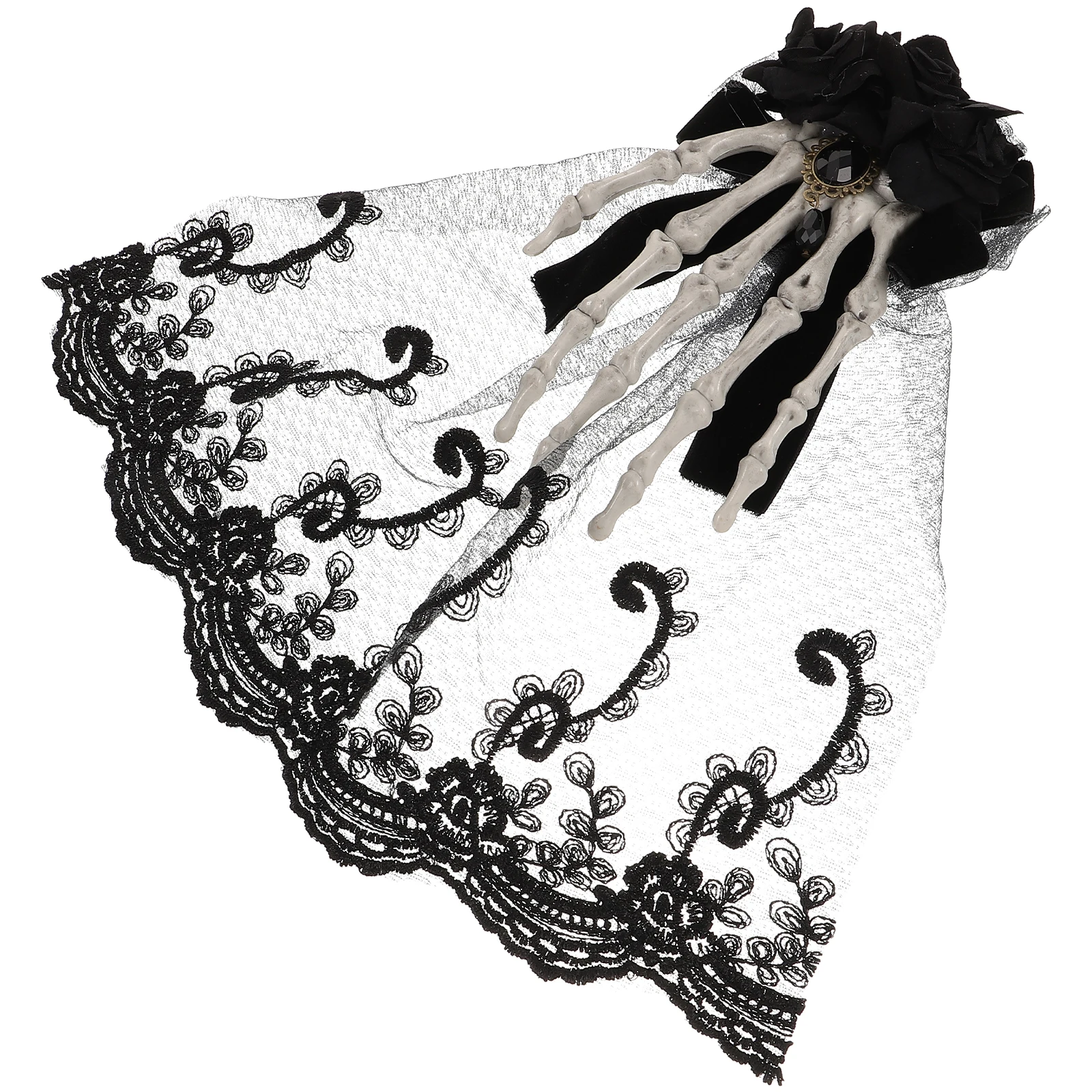 

Halloween Costume Accessories Gothic Skull Brooch Lace Rose Headdress Veil Bride