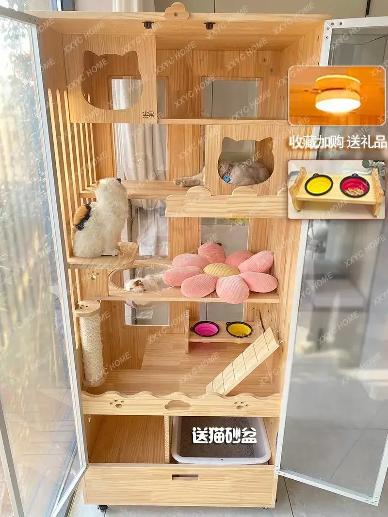 

Villa Solid Wood Cat House Does Not Occupy the Area Toilet Litter Box Cat Climbing Frame Integrated Space Capsule Cat Cage