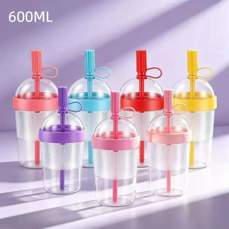 1Pcs Plastic Coffee Cup Cold Drink Tumbler Double Drinking Cup With Lid And Straw For Women Men Travelers Students Home Office