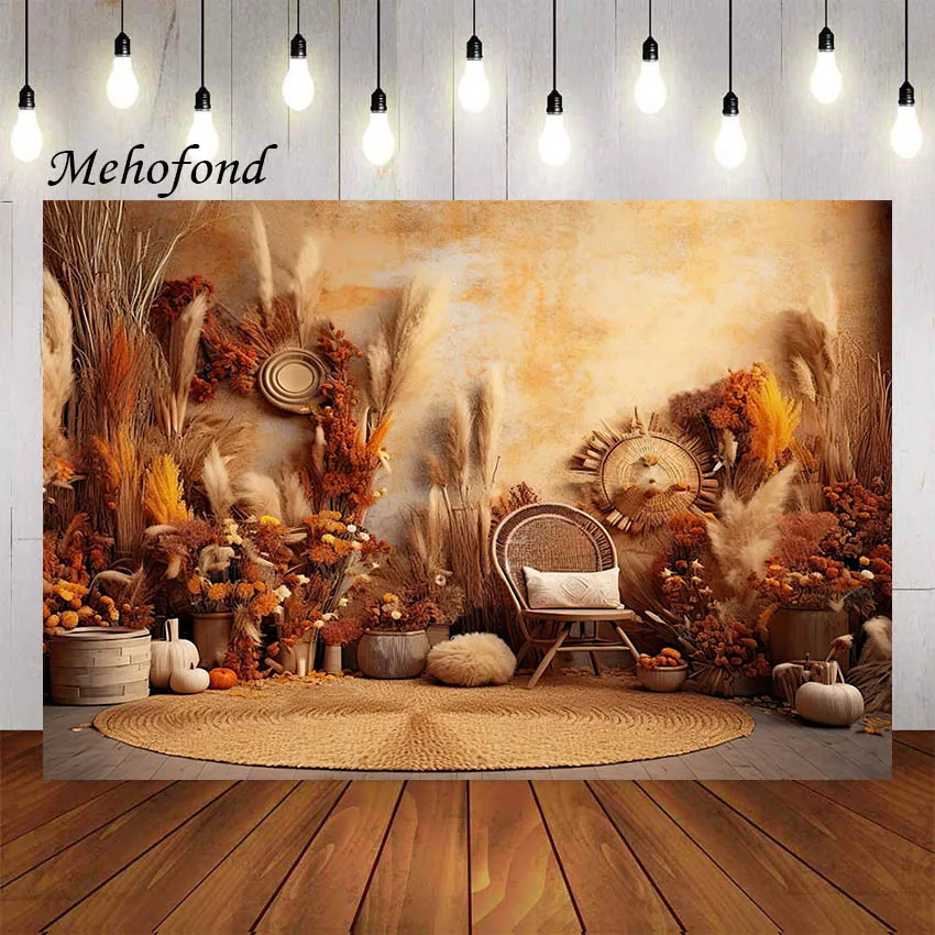 

Mehofond Photography Background Boho Brown Pampas Grass Floral Birthday Party Wedding Pregnant Woman Decor Backdrop Photo Studio