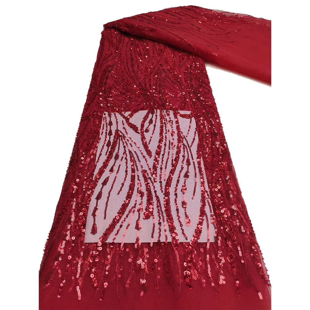 

Solid Embroidery Sequins Beaded Lace Fabric Tulle Netting African Material for Wedding Dress DIY Sewing Floral Trim