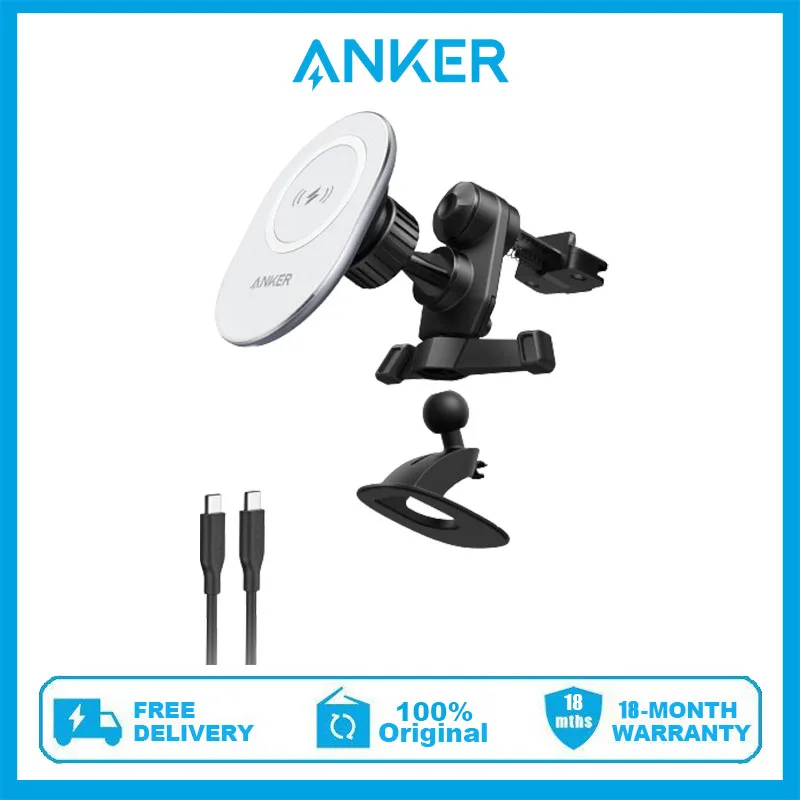 

Anker Magnetic Car Mount PowerWave Magnetic Car Charging Mount for iPhone 15 & 14 & 13 & 12 Adjustable Car Mount