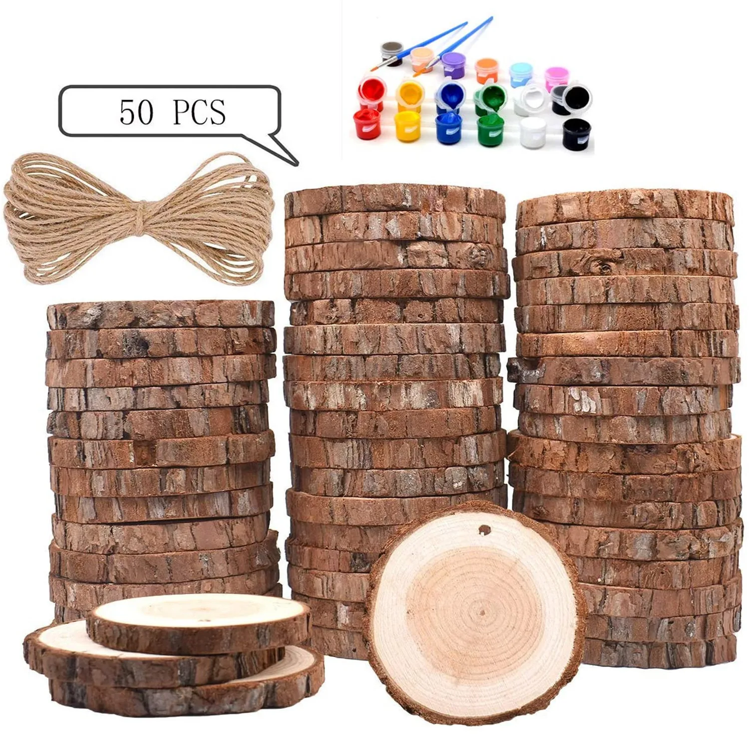 10-50pcs 6-8cm Natural Wood Slices Pine Round Unfinished Wood Slices Circles With Tree Bark DIY Crafts New Year Decor Painting