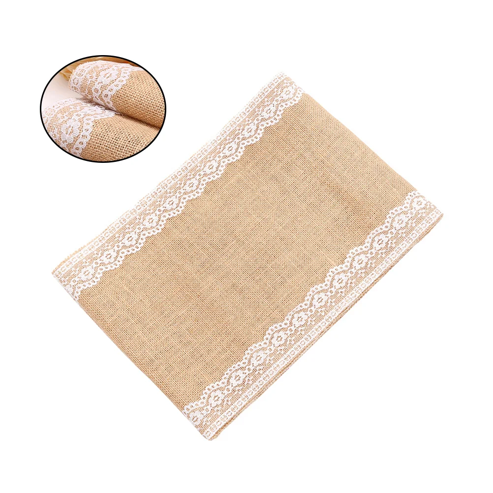 DIY Table Cloth Lace Jute Table Cover Party Desk Cover Handmade Craft for Wedding (30x180cm) lace tablecloth