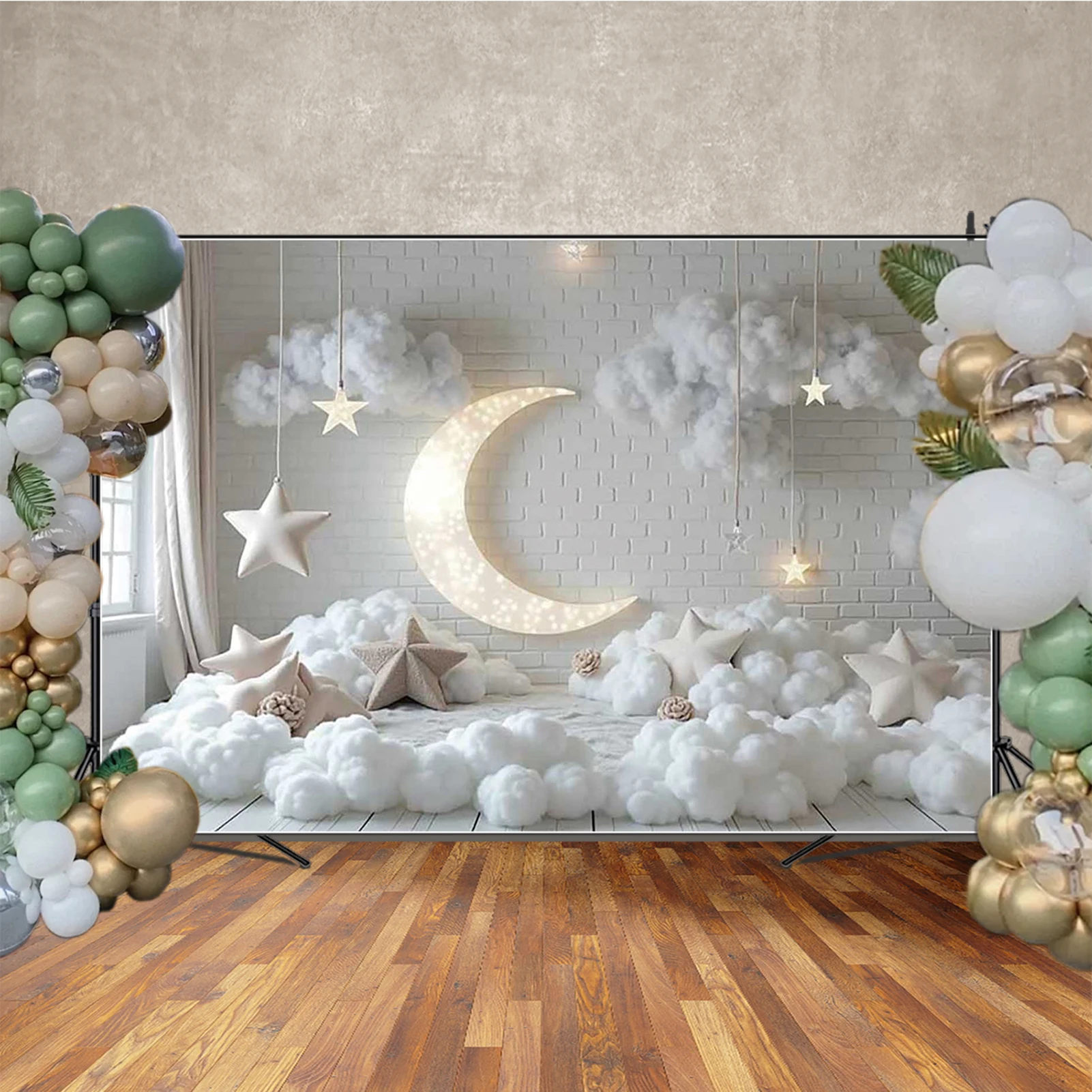 MOON.QG عيد ميلاد الديكور التصوير خلفية القمر سحابة بيضاء فوتوزون خلفية الأطفال استوديو الصور فوتوبوث الإمدادات