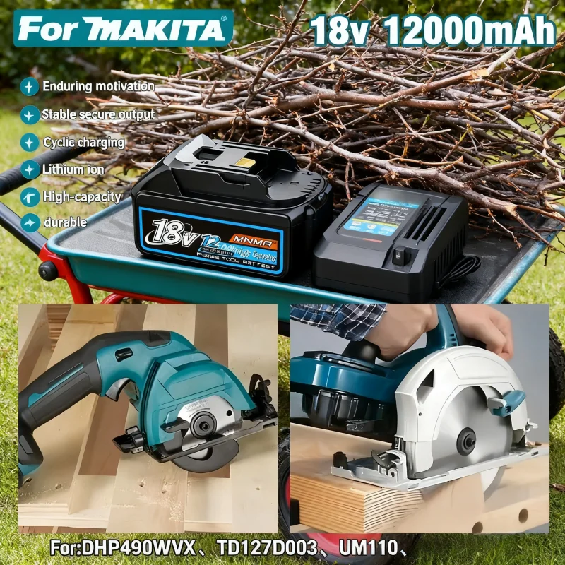 Genuin 12.0Ah 18V Cycling charging Lithium-Ion for MAKITA Electric tool for DHP490WVX、TD127D003、UM110、UM110D002 & More ✅