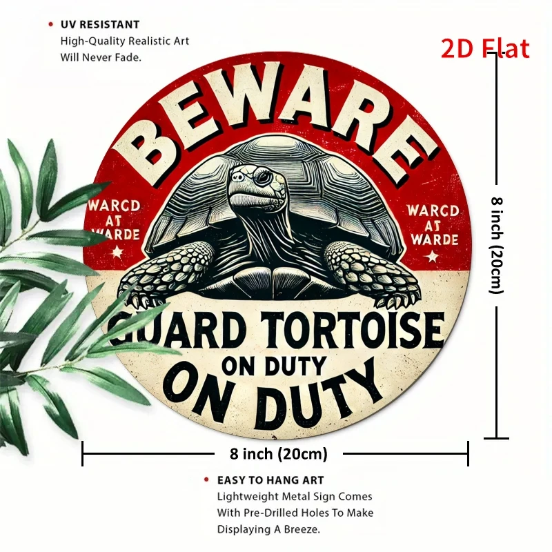 2D Flat Printing, Beware of Turtle Defense Signs, Metal Sign Design, Suitable for Home, Office, Bedroom Decor, Coffee Shop Decor