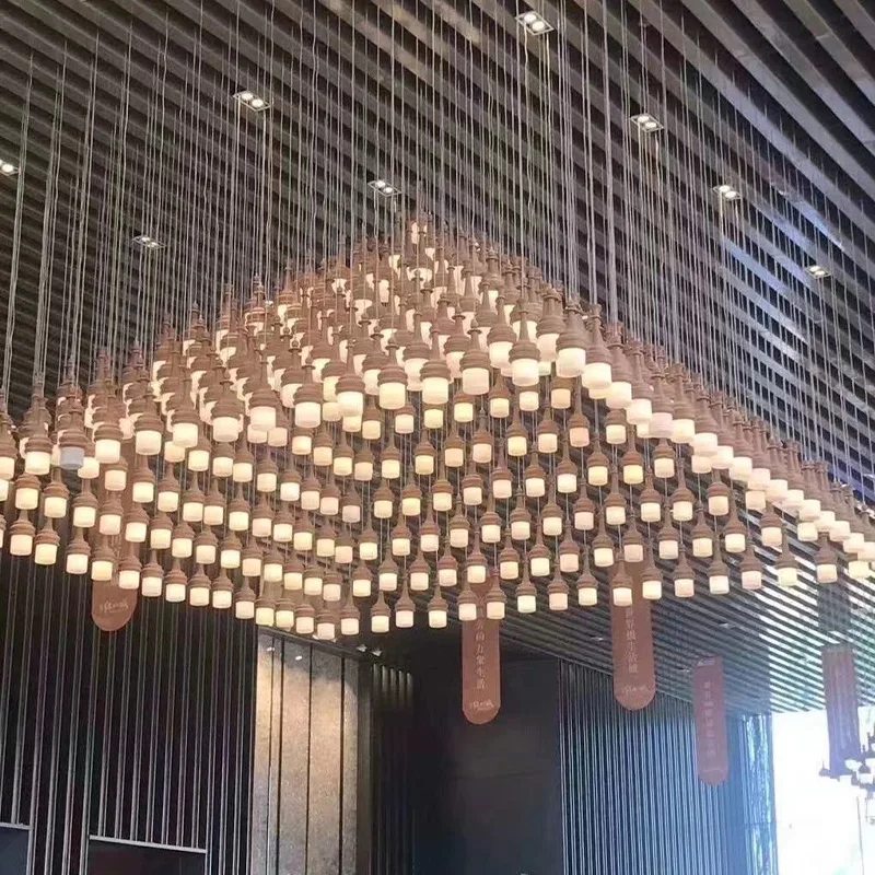 

Restaurant engineering hot pot restaurant Chinese style pyramid peak shape non-standard chandelier