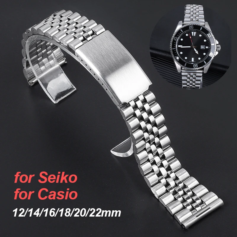 18 20mm 22mm Stainless Steel Watchband for Seiko Metal Bracelet for Casio Folding Clasp 12 14 16mm Men Women Universal Wristband