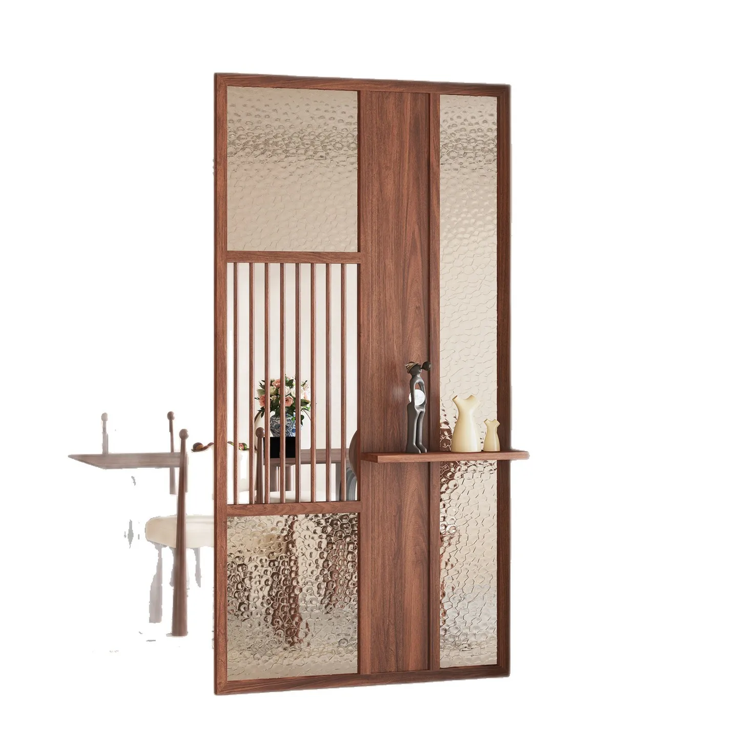 

Medieval style entry is opposite the entrance, living room Changhong all solid wood glass screen partition