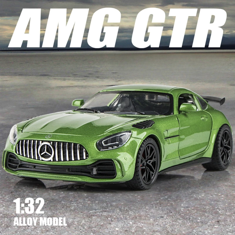 Modèle de Voiture en alliage moulé sous pression, échelle 1/32 Benz AMG GTR, son et lumière, Voiture Miniature, véhicules jouets pour enfants, cadeau d'anniversaire