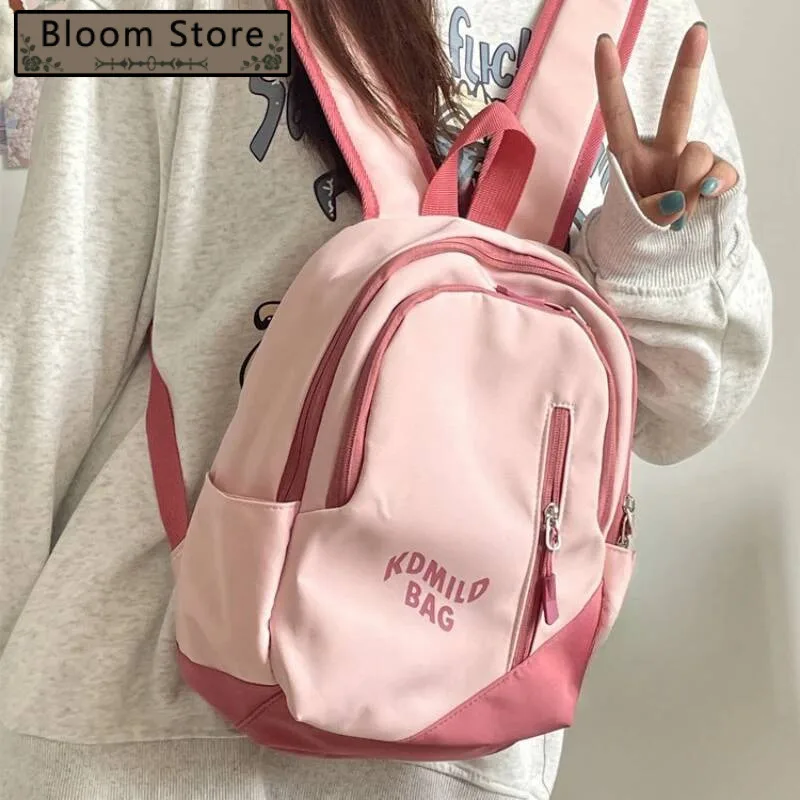 Japanese All Match Contrast Color Backpack Y2k Aesthetic Fashion Letter Print Preppy Schoolbags Casual Backpacks For Students