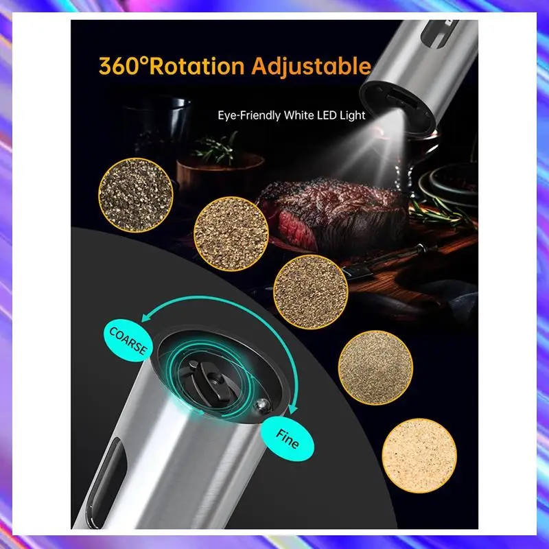 

BAAD Stainless Steel Automatic Salt And Pepper Grinder Set, Rechargeable, 110Ml With Base