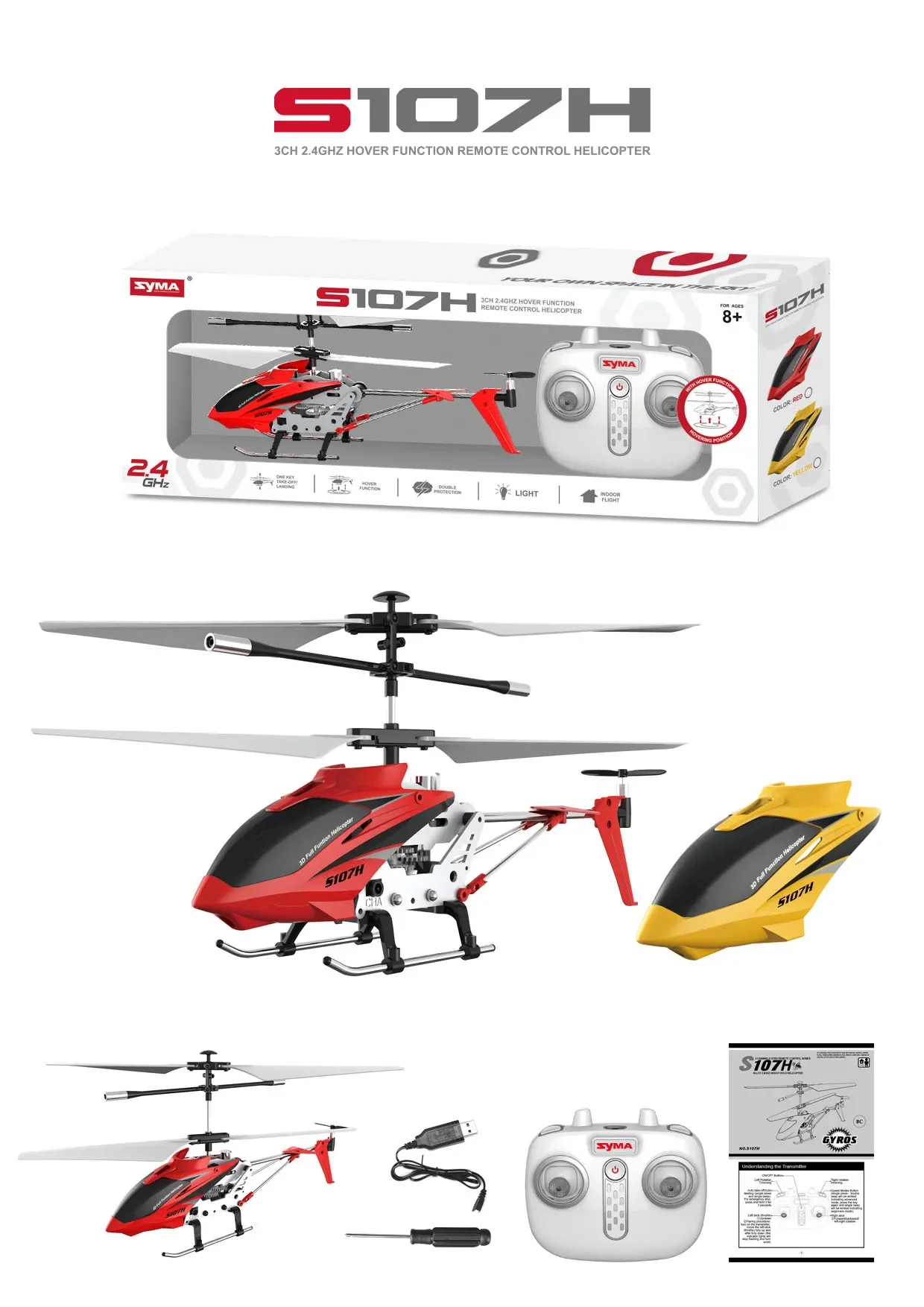 Hot Selling S107h Fixed Height Remote Control Four Channel Remote Control Helicopter Electric Model Toy For Teenagers Fun Gift