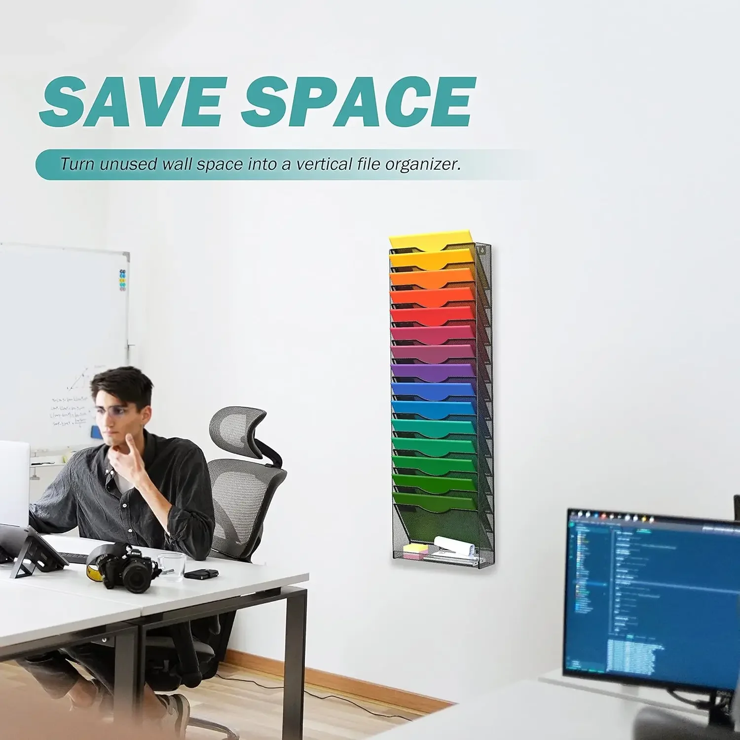 2 Pack 16-Tier Wall Mounted Hanging File Organizer Metal Mesh Wall File Holder Organizer Magazine Rack Multipurpose Use for Offi