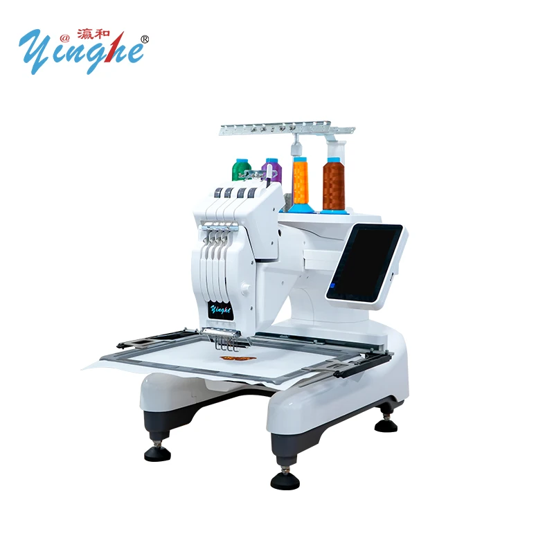 Yinghe New Single Head 4-Needles Mini Computerized Embroidery Machine, Multi-Hoop T-Shirt Hat Embroidery Equipment