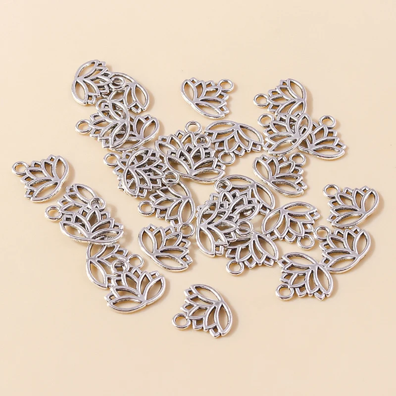 Leslie 30 Stück 16*14mm Legierungsanhänger Metall-Lotusblumen-Charms für DIY-Schmuckherstellung Armband Halskette – Detail 3