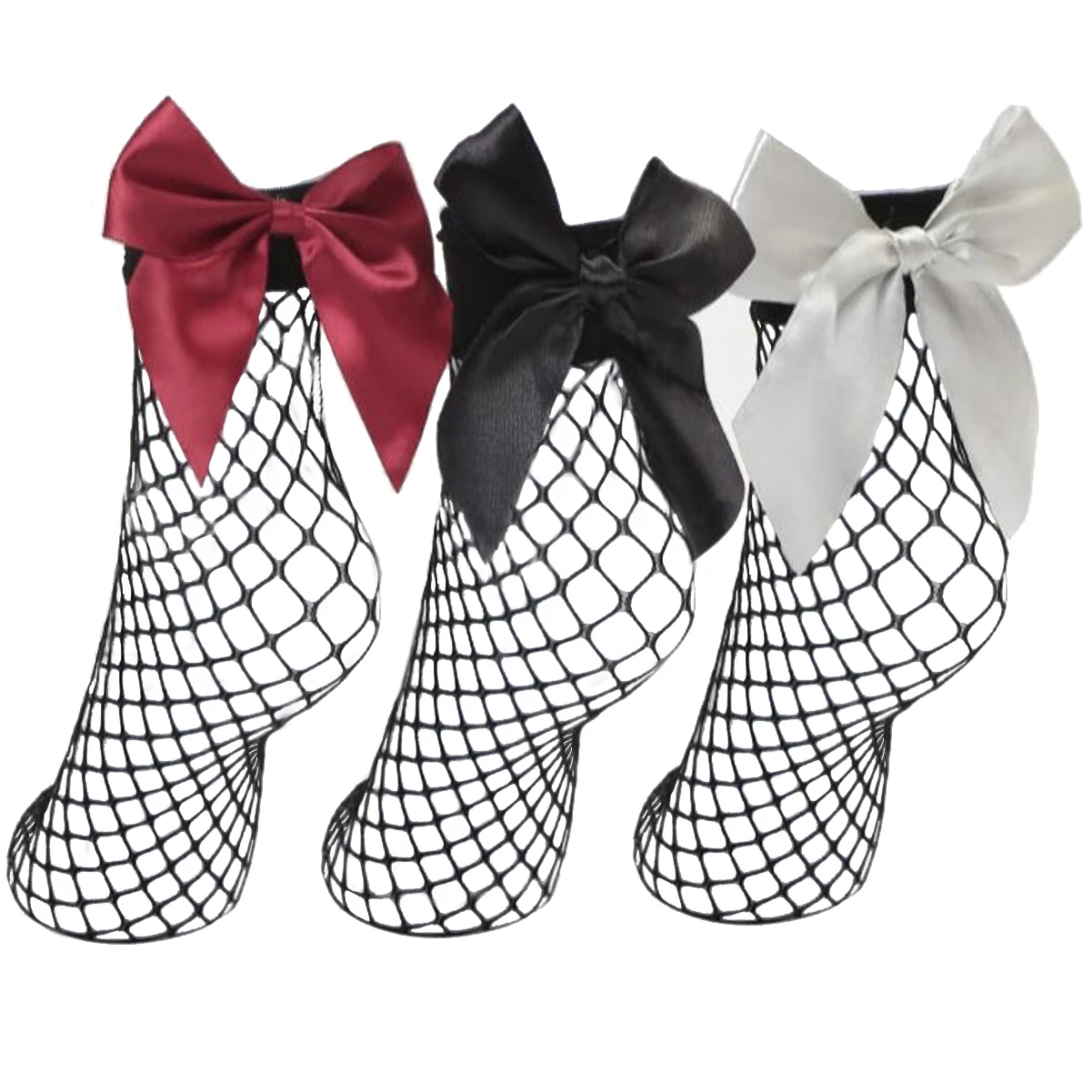 2/3 Pairs Chic Women's Harajuku Breathable Bow knot Fishnet Socks Sexy Hollow out Mesh Nets Socks Ladies Girl's Bowknot Socks