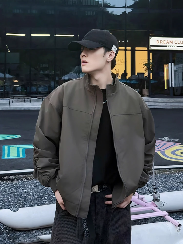 

American Sle Men's Casual Outdoor Workwear Flight Jaet Autumn Season Tee-Proof Stand Collar Versatile Hard Man Coat