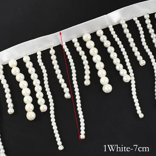 1/2Yards Pearl Beaded Tassel F - Beaded Trim Fringe avaliação e preço