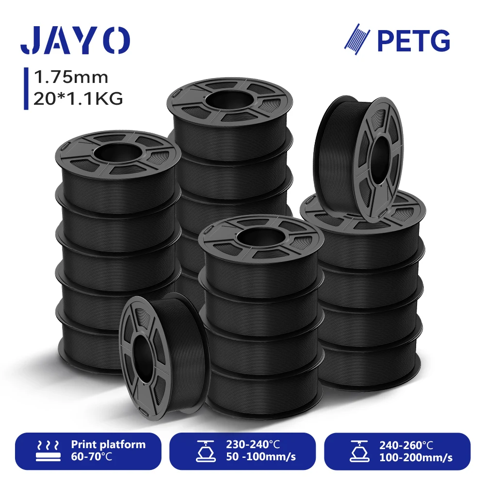 JAYO 20Roll PETG 3D-printerfilament 1,75 ± 0,02 mm 1,1 kg/rol BK+WT+GY Hoge taaiheid Netjes gewikkeld filament Geschikt voor de meeste FDM-printers