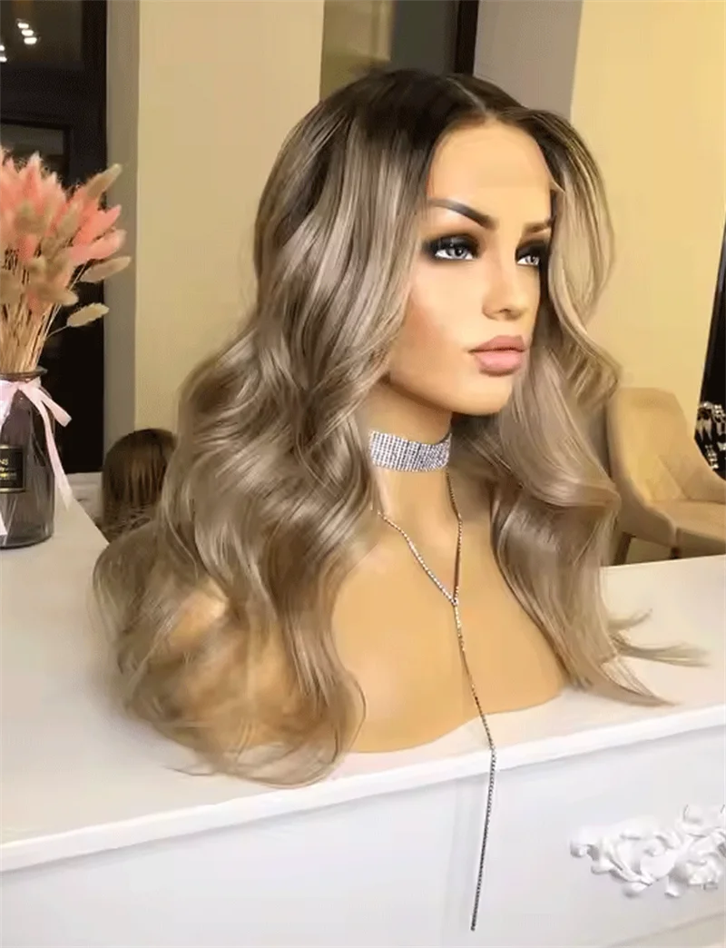 

Длинный платиновый объемный волнистый парик спереди, вечерние и даты, гладкий парик с эффектом омбре, 13*4, прозрачный парик шнурка на каждый день