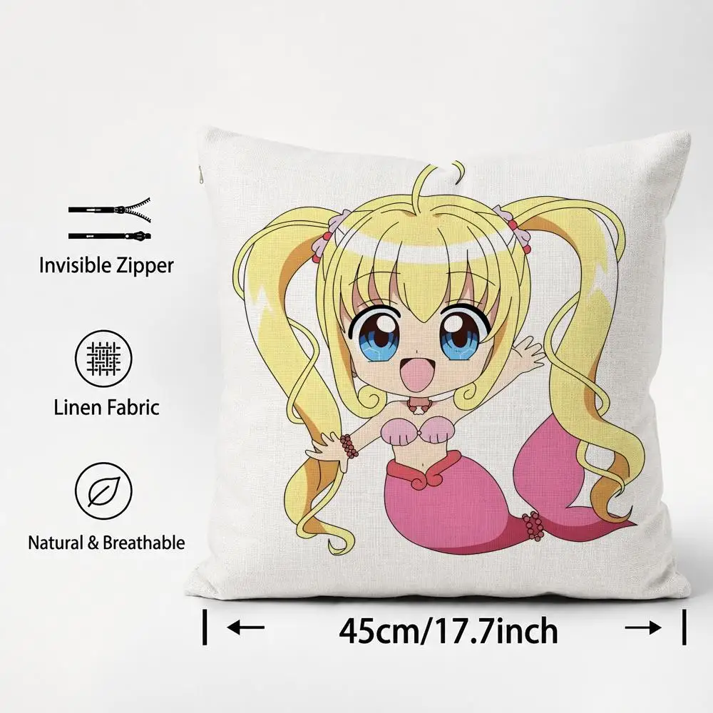 Anime Mermaid Melody Pichi Pichi Pitch Cushion Cover Cushion Covers Natural Linen Breathable Sofa Bedroom Decor Pillowcase
