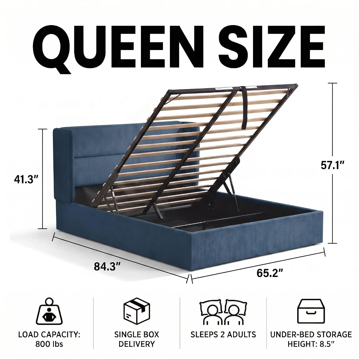 Queen Upholstered Storage Bed Frame Wingback Headboard Heavy Duty, Customized