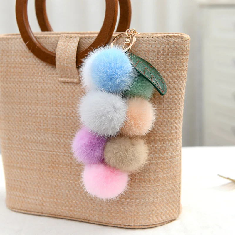 Cute Furry Grape Keychain Car Keys Accessories High Quality Fluffty Fruit Keychain Kawaii Soft Mink Fur Plush Keyring Pendant