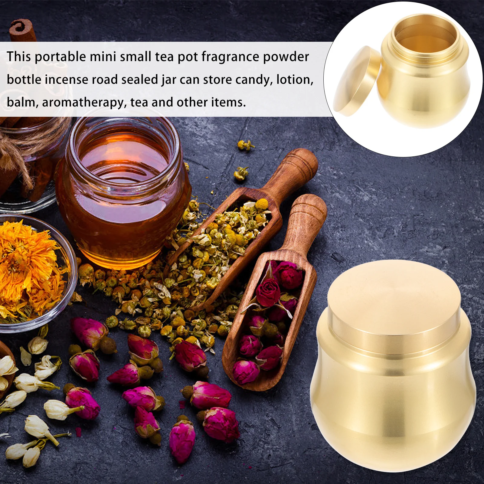 

Brass Powder Storage Jar Small Tea Canister Lightweight Sealed Storage Tank Powder Canister Tea Leaf Holder Desktop Tank Decor