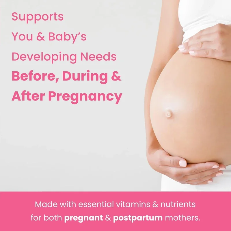 Prenatal Vitamin Gummies Containing DHA and Folic Acid Contain Omega 3 and D3, Promoting Fetal Development with 60 Capsules