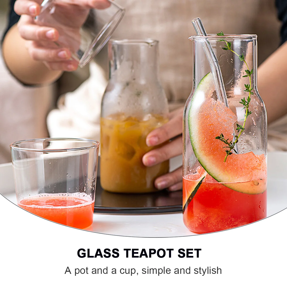 

1Set 360ml Glass Teapot Cup Set Premium Material Convenient Hawk Mouth No Drop Tea Milk Juice Home Party Wedding