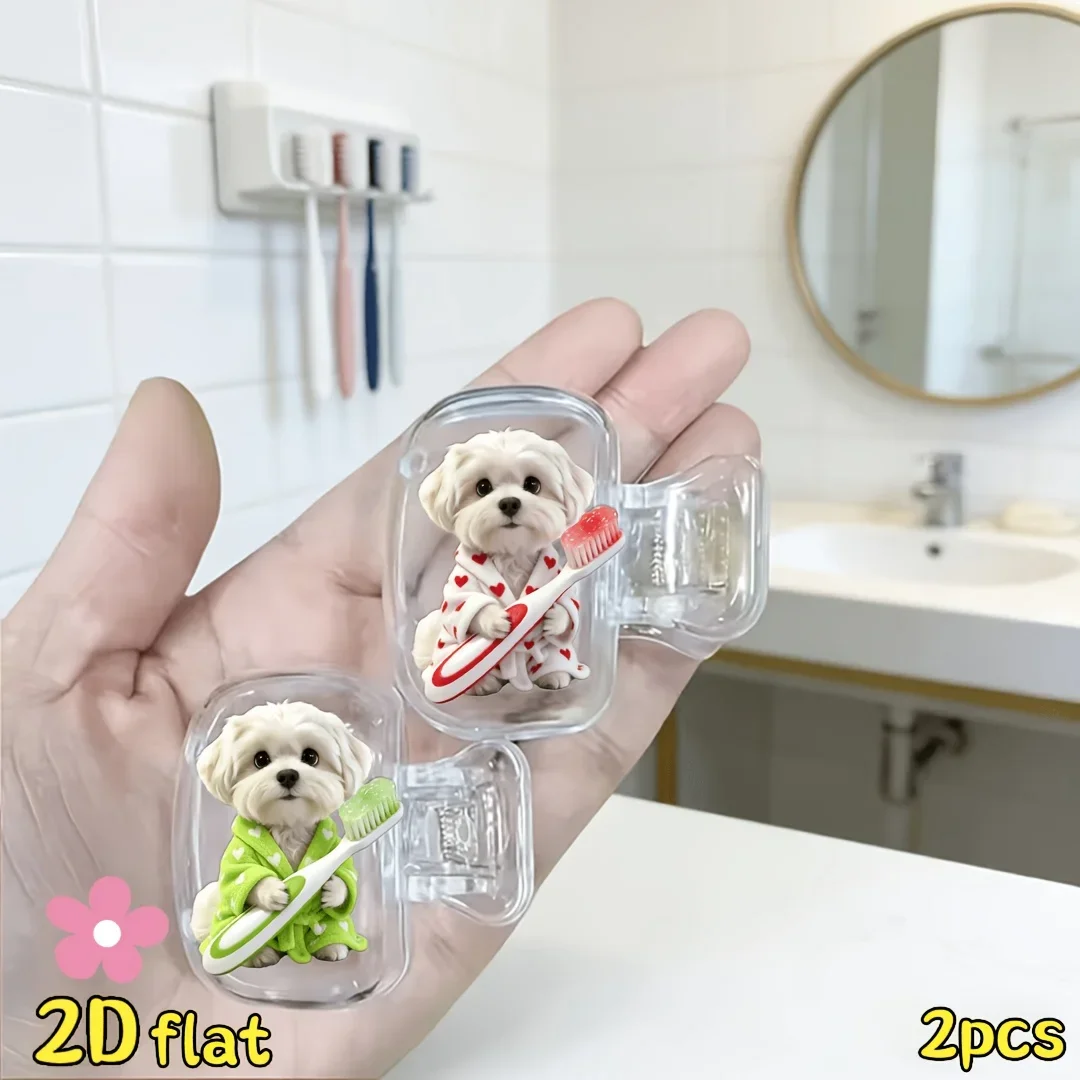 2pcs Maltese Dog Toothbrush Holder Suitable for Bathroom Travel Room Decor Durable Plastic Case Lightweight Sturdy Organizer