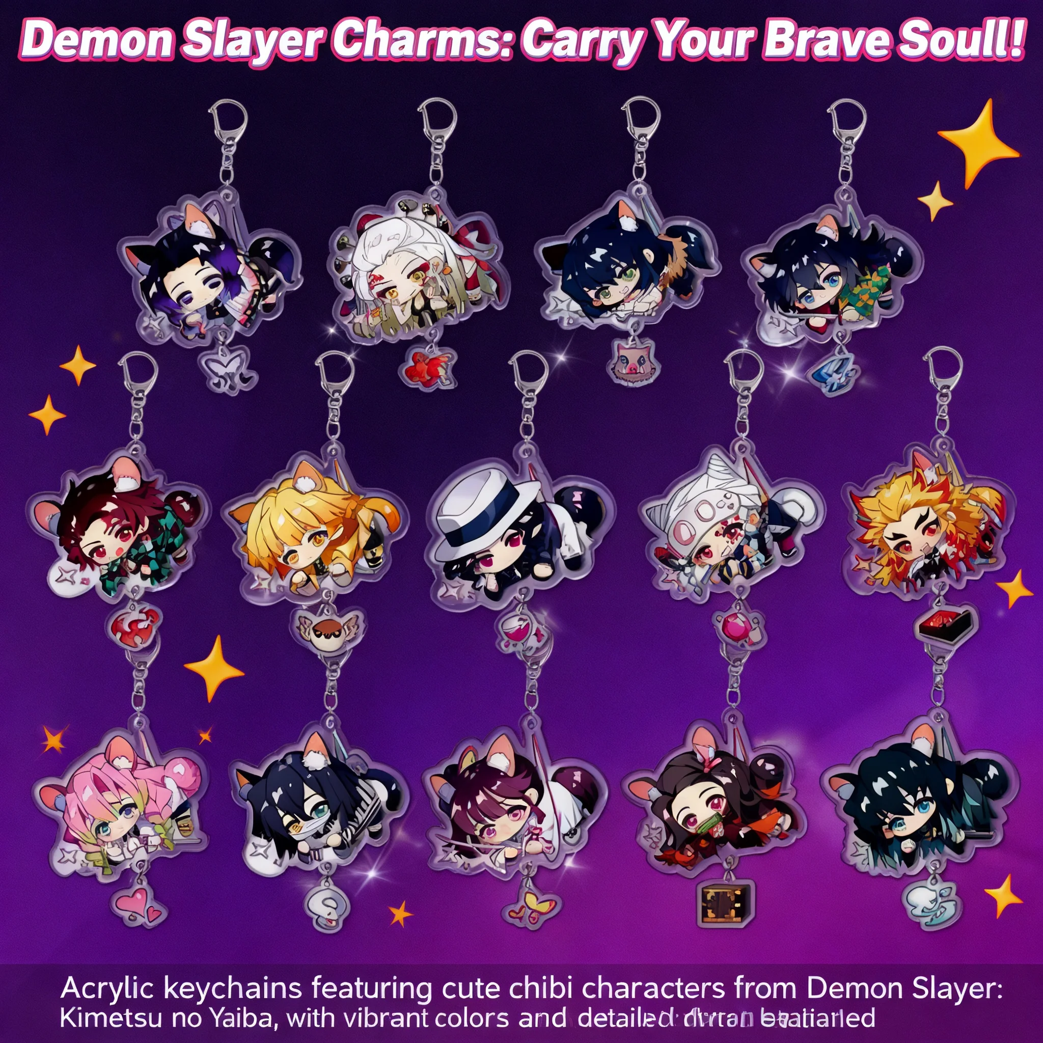 

Demon Slayer Acrylic Keychain Tanjiro Nezuko Zenitsu Anime Pendant Charm Cosplay Accessory Gift for Fans Collection Merchandise