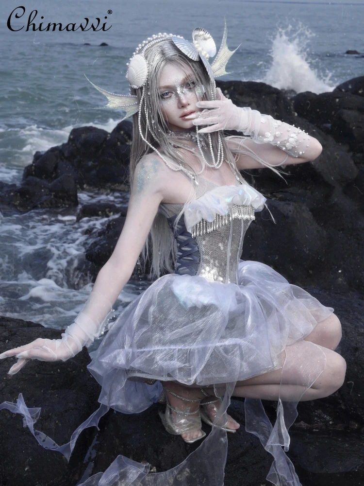 Original Heavy Sequins Shiny Fishbone Jellyfish Hem Seaside Vacation Dress Summer New Gothic Princess Slim Cos Short Women Dress - AliExpress 200000345 Original Heavy Sequins Shiny Fishbone Jellyfish Hem Seaside Vacation Dress Summer New Gothic Princess Slim Cos Short Women Dress - AliExpress 200000345