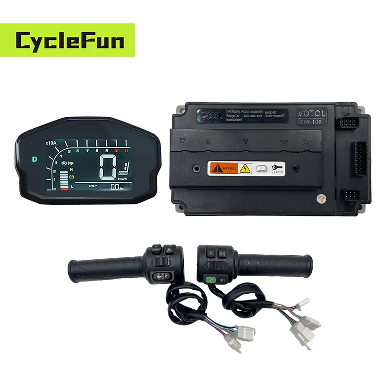 

Votol EM100 2KW 3KW Controller 48V 60V 72V Boost 120A EM100S with DKD One-lin Display Throttle T08 for Electric Scooter
