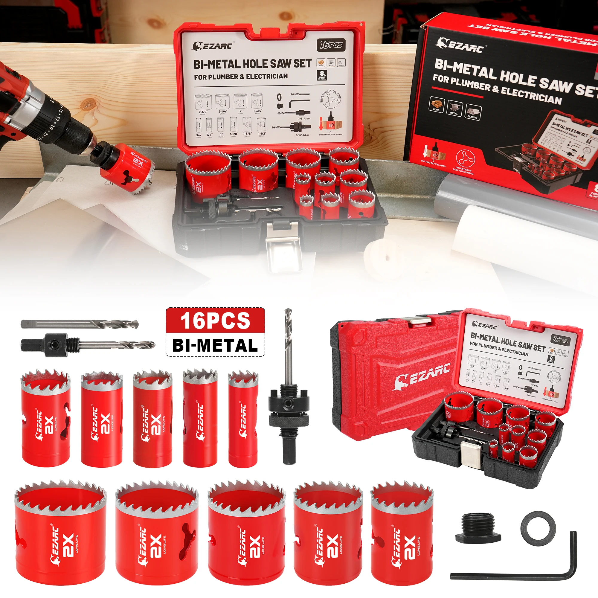 EZARC 16-Pieces Bi-Metal Hole Saw Kit Sizes 3/4