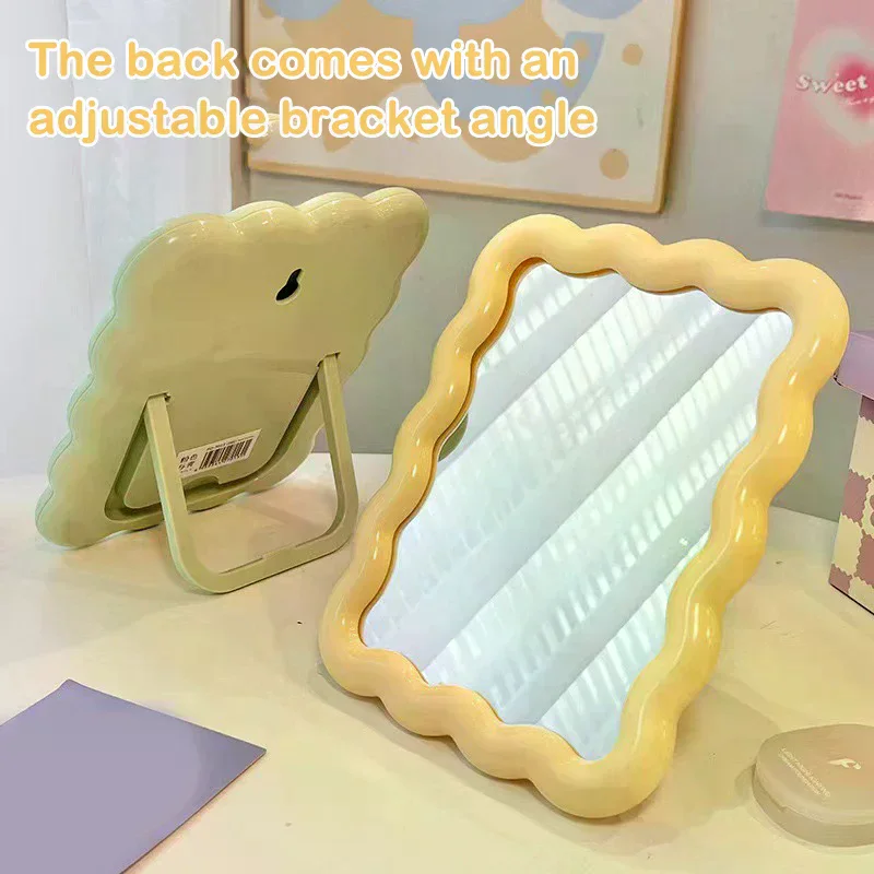 Miroir de maquillage de bureau ondulé, couleur unie, Simple, Portable, pliable, Compact, mignon pour étudiant