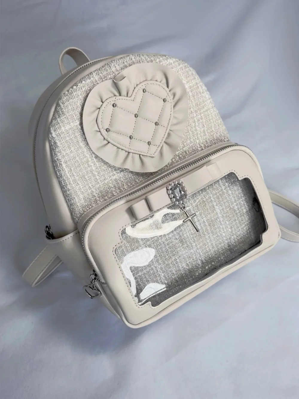 

Rhinestone Bow Ita Mochilas Mujer Sweet Girl Love Beads Mochila Transparent Bag Japan Style Backpack Exquisite Bags for Woman