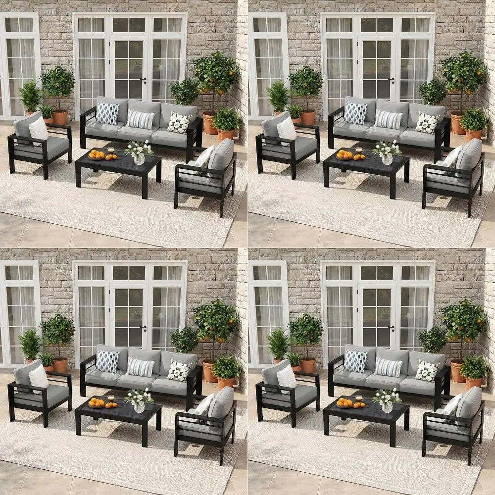 

Aluminum Outdoor Patio Furniture Set, 5 Seats Patio Sectional Sofa with 5 Thick Cushion, Outdoor Patio Set with Coffee Table fo